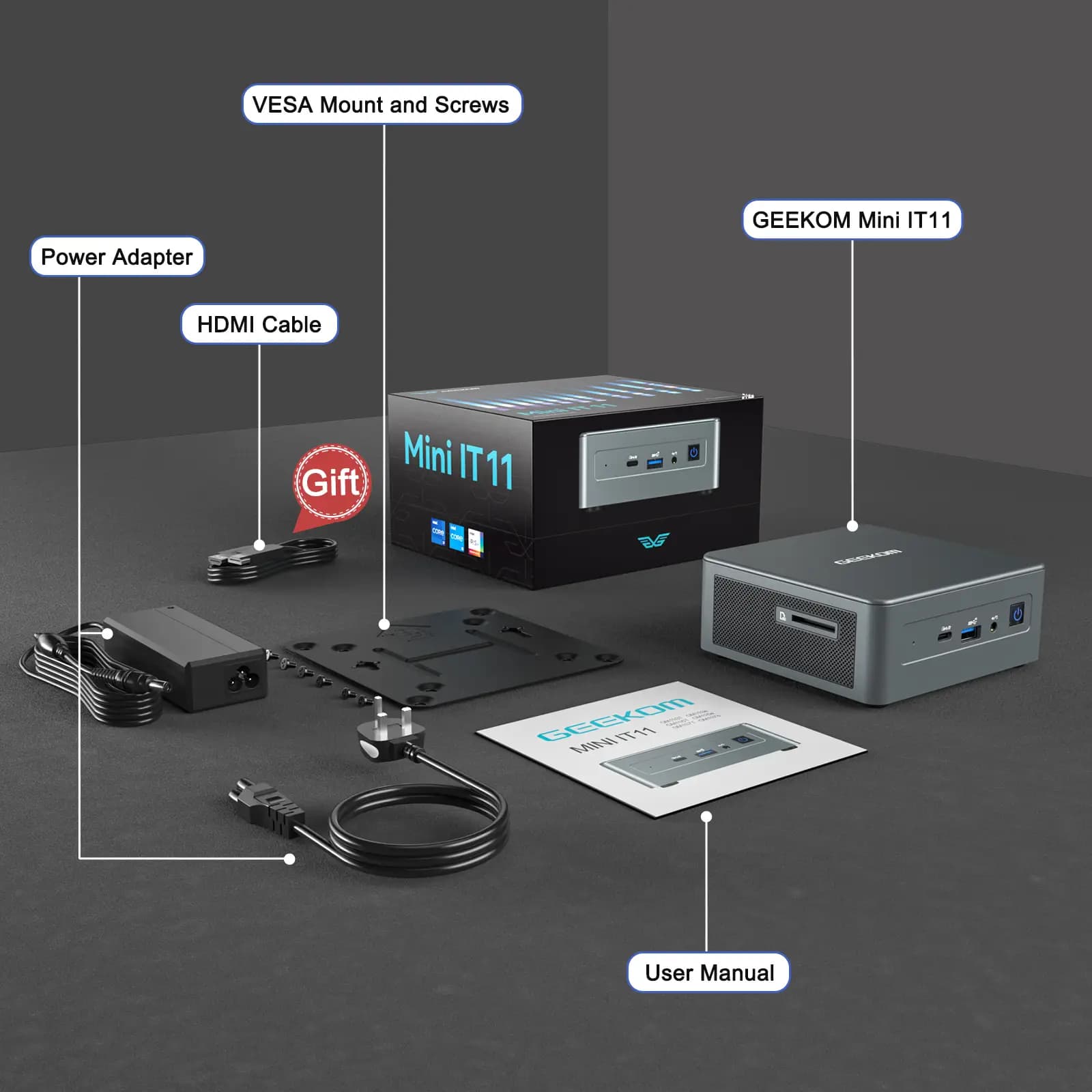 GEEKOM Mini IT11 and its accessories-uk