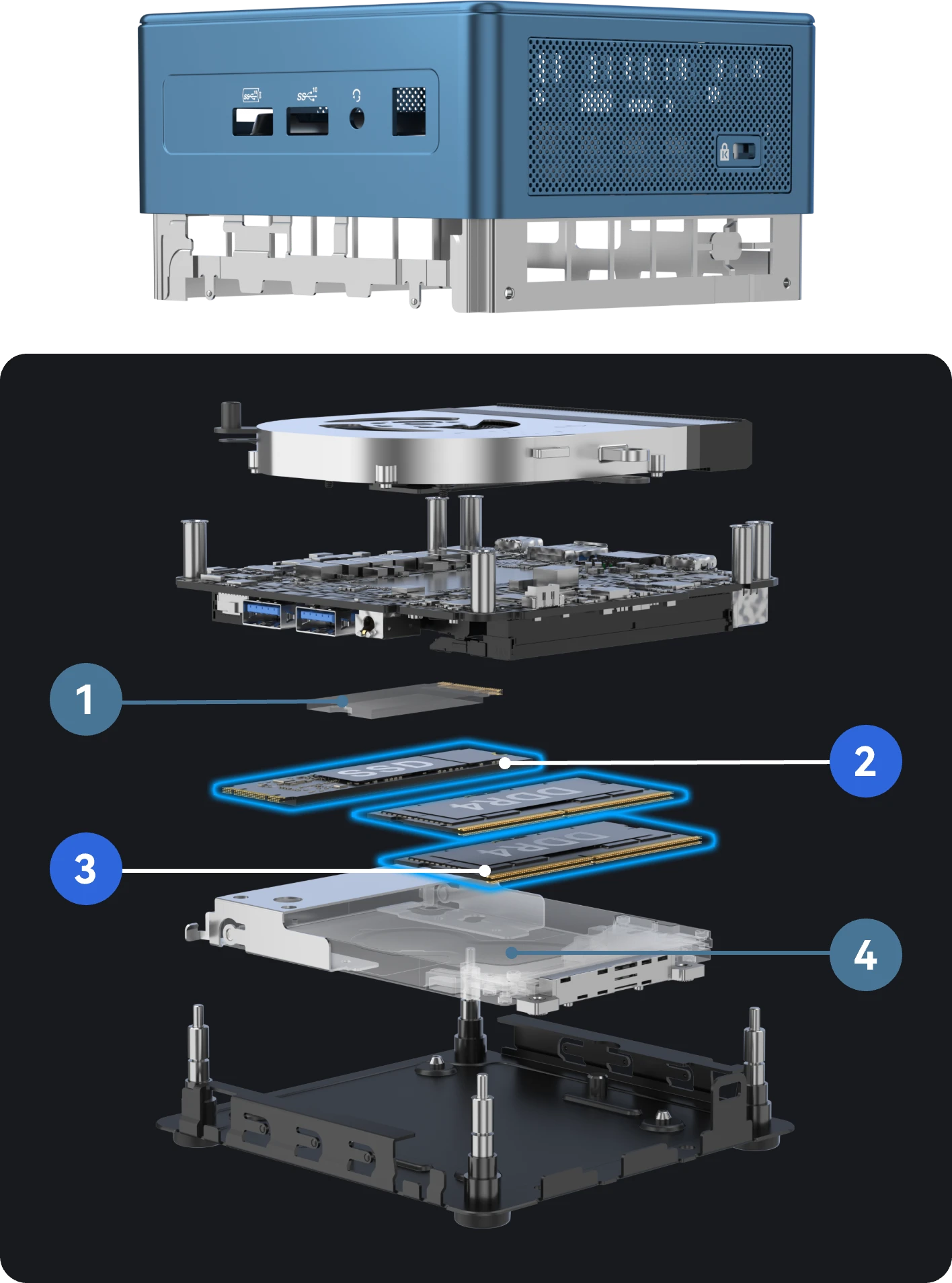 exploded view of GEEKOM Mini IT13 2025 Edition Mini PC