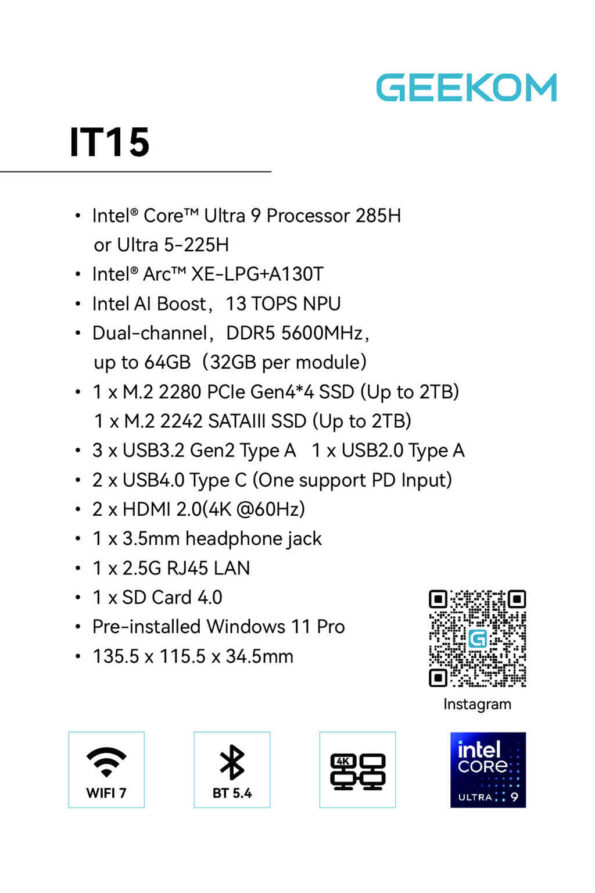 GEEKOM IT15 Mini PC specification