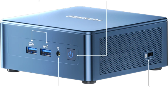 GEEKOM Mini IT12 2025 Edition Mini PC ports on the front panel