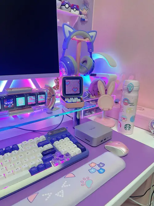pink PC desk setup