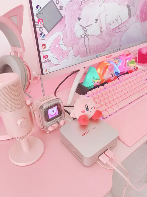 pink PC desk setup